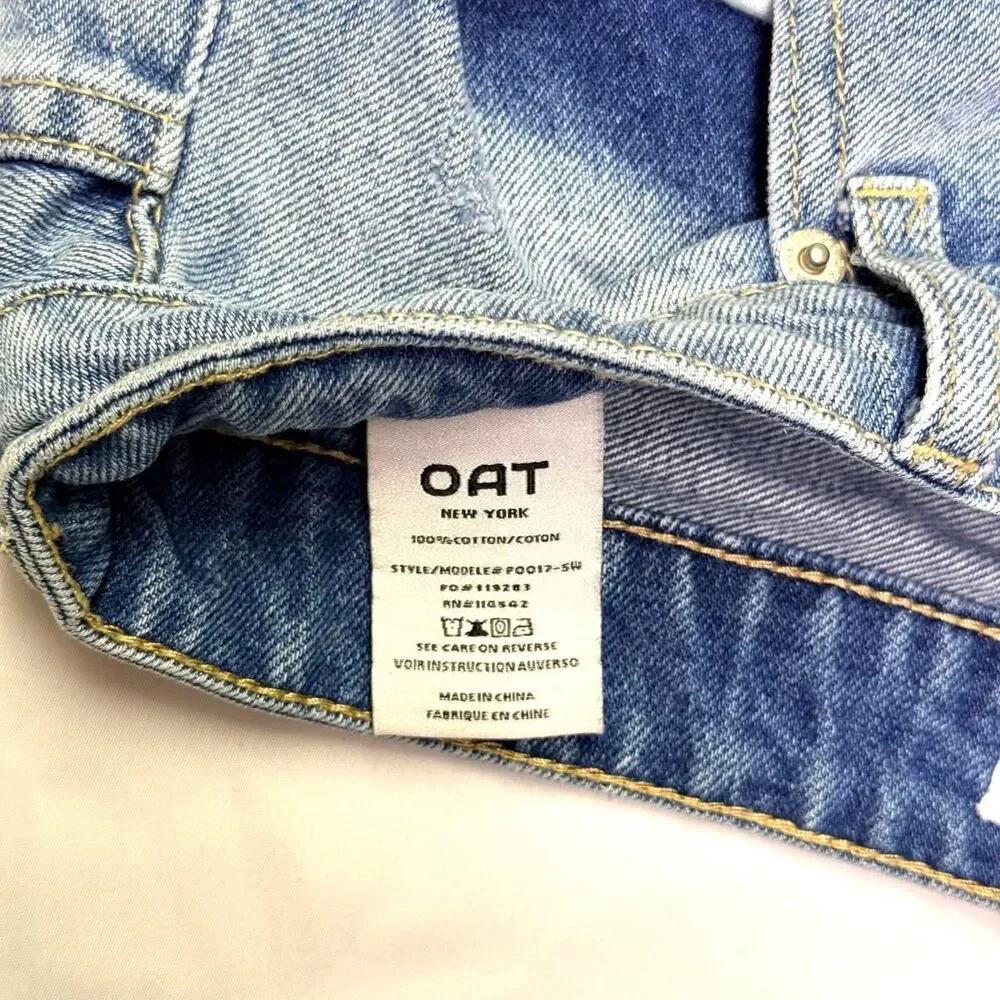 oat new york denim long line distressed high-rise bermuda shorts size 28”